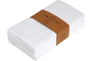 Urban Villa (Set of 12, 20x20 Inches White Cloth Napkins, 100% Cotton Dinner Napkins, Reusable, Washable Everyday Use Oversized Cloth Napkins with Mitered Corners, Hemmed Dinner Napkins