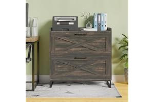 BEFRASES 2 Drawer Lateral File Cabinet, Filing Cabinet with Charging Station for Letter/Legal/A4 Size Hanging Files, Modern Farmhouse File Cabinet for Home Office, Printer Stand with Storage, Dark Rustic Oak