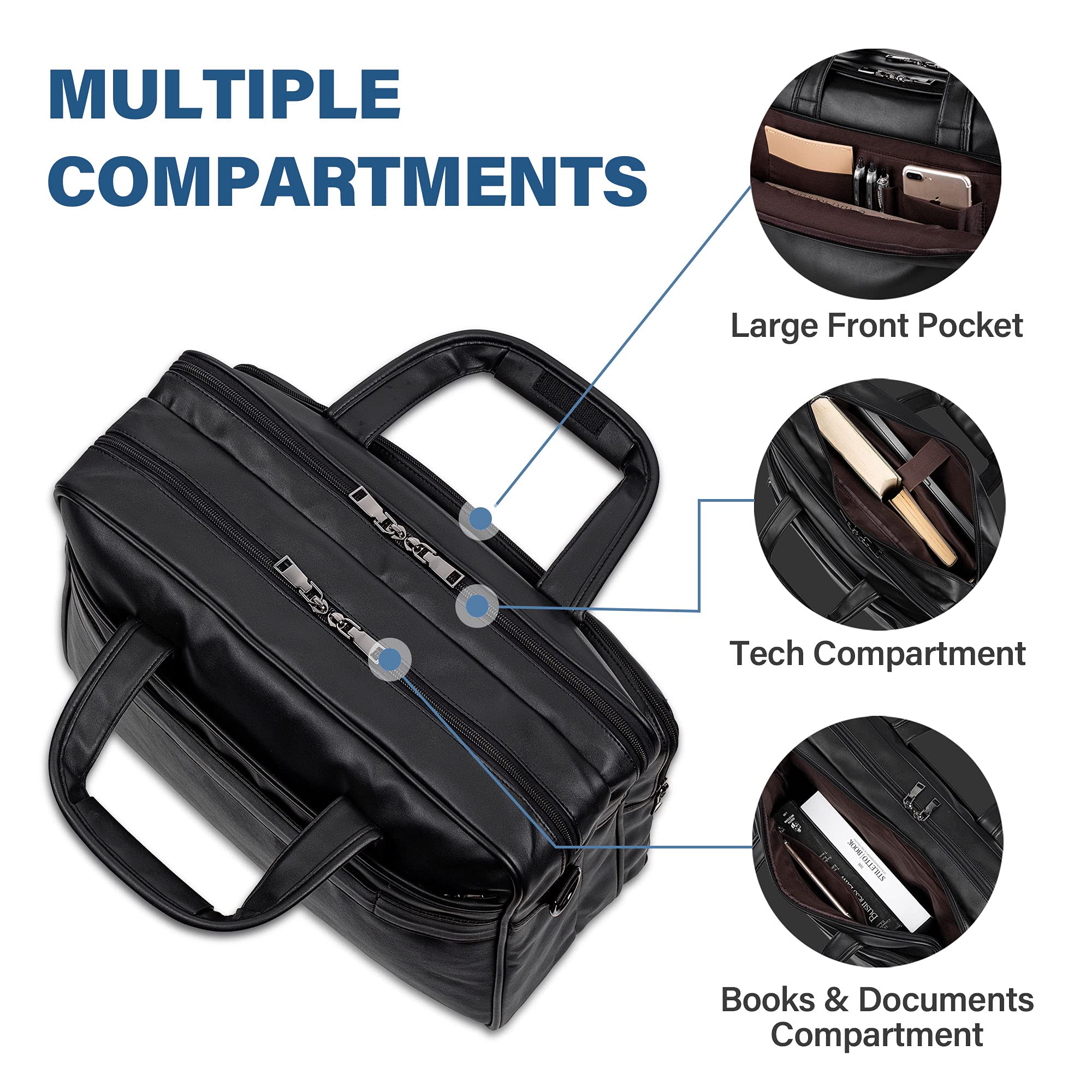 seyfocnia Leather Laptop Bag, Men's 15.6 Inche 17.3 Inche Messenger Briefcase Business Satchel Computer Handbag Shoulder Bag