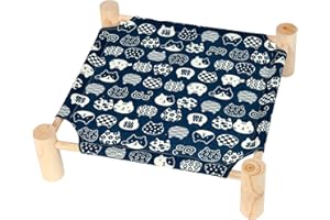 Patas Lague Pet Bed, Small, Elevated Cooling Hammock Bed, Wood, 19x19x5 inches, 20 lbs, Blue Cat, Indoor/Outdoor, Square, for Cats and Dogs