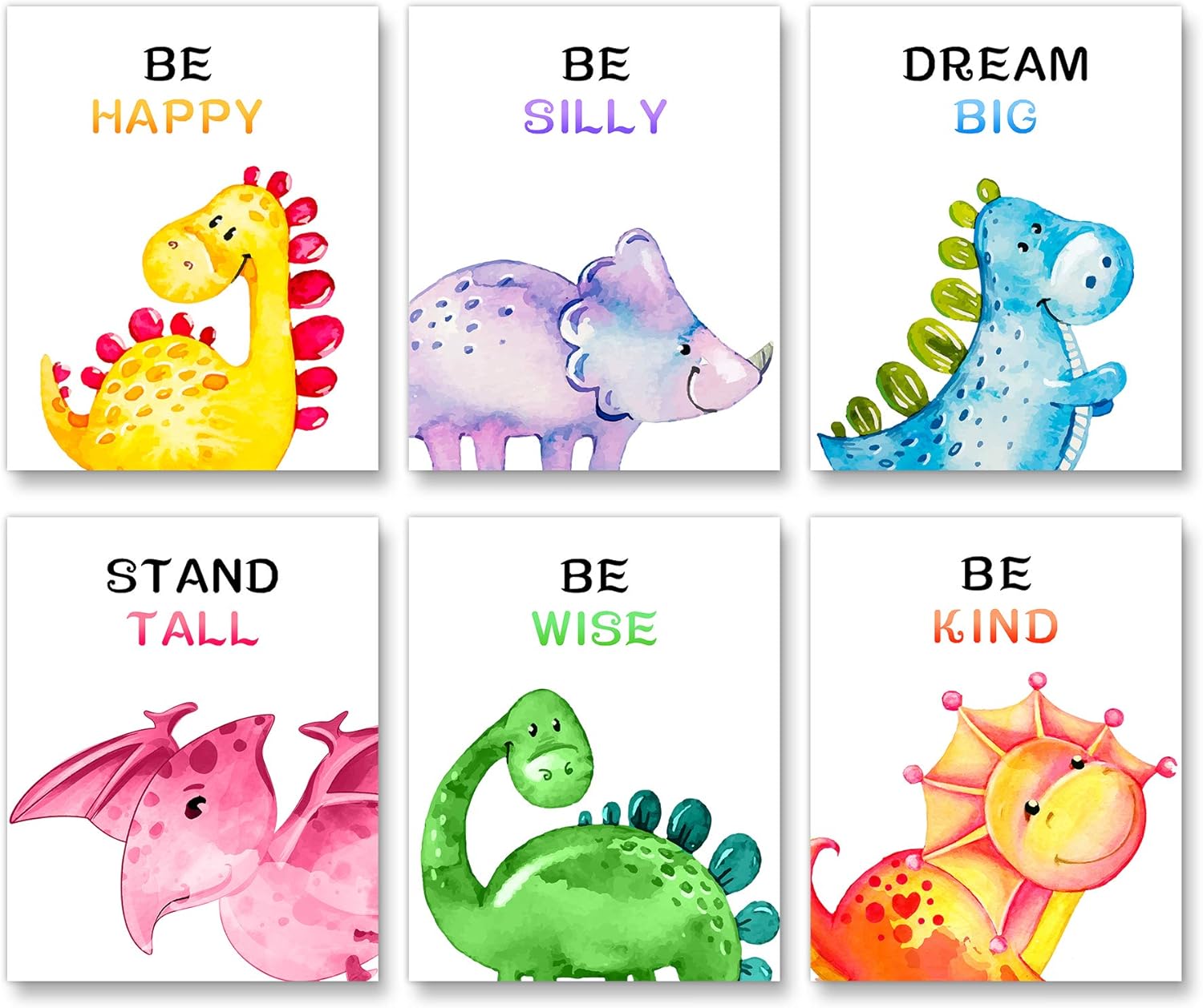 Baby Nursery Wall Decor -Dinosaur Art Print- Animals Dinosaur Inspirational Quote Wall Art-8&rdquo;X10&rdquo;X6 pieces, Unframed-Perfect for Nursery Bedroom Decoration