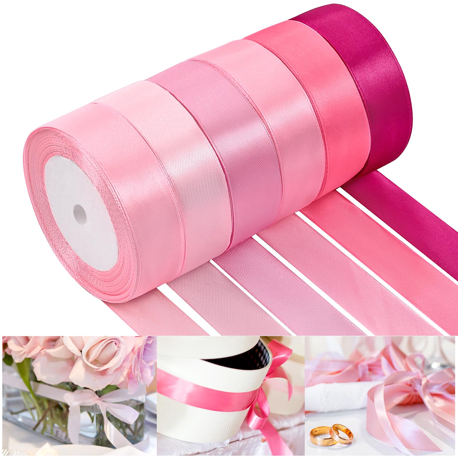 Photo 1 of NACHLYNN 150 Yards Pink Satin Ribbon 1 inch Wide Polyester Fabric Ribbon Use for Gift Wrap Wedding Bridal Baby Shower Bows Valentine's Day Decor