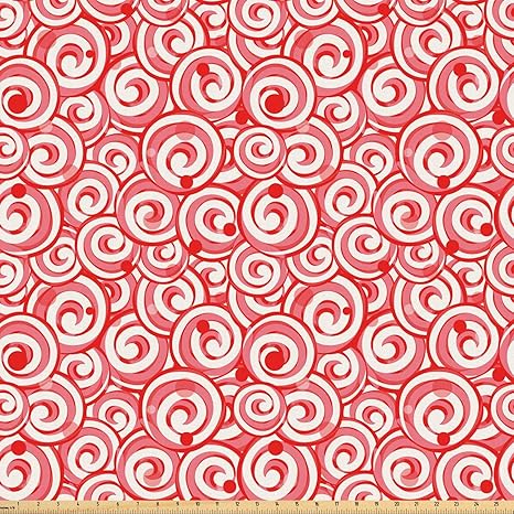 Amazon Com Lunarable Candy Cane Fabric By The Yard Christmas Season Pattern Swirled Candy Design Winter Holiday Microfiber Fabric For Arts And Crafts Textiles Decor 1 Yard Coral Ivory