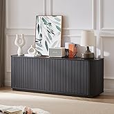 UZUGUL Fluted Black TV Stand for 75'' TV, Mid Century Modern TV Console for Living Room,Entertainment Center Television Stand,Curved Profile Design, Media Console for Bedroom