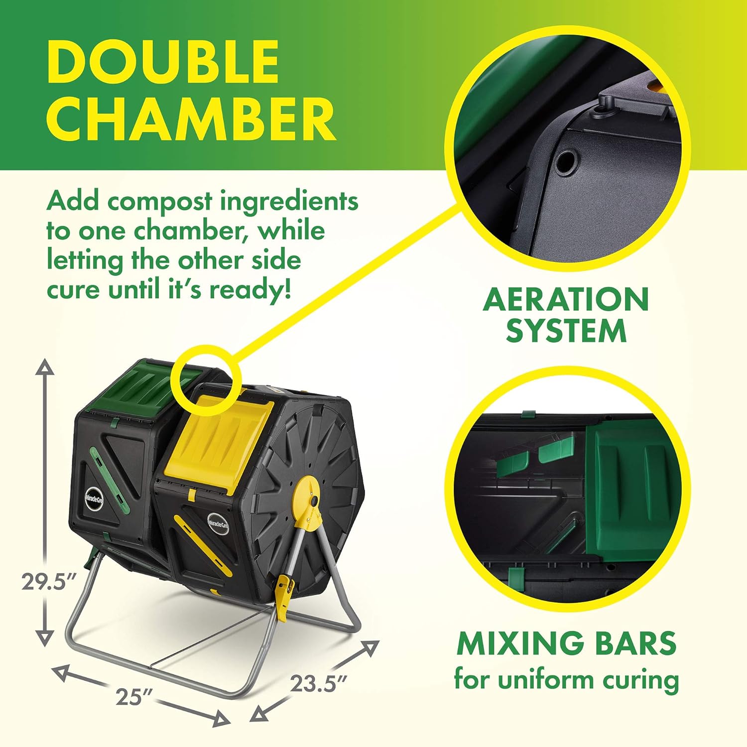 Miracle-Gro Dual Chamber Compost Tumbler – Outdoor Compost Bin, 2 Sliding Doors, (2 X 18.5 Gallon / 70 Liter) : Garden & Outdoor