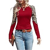 SOLY HUX Women's Leopard Print Long Sleeve Tee Round Neck Casual T Shirts Tops