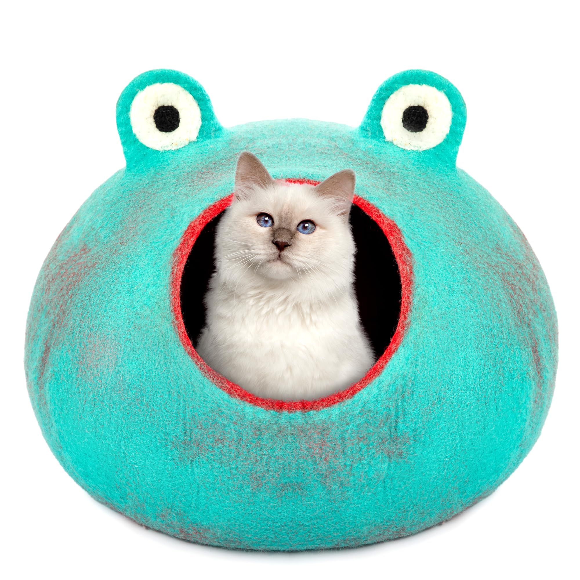 Luxurious Eco-Friendly Merino Wool Cat Cave Frog - Foldable Hideaway Pod for Indoor Cats - Premium Felt Kitten Beds - Covered Cat House for Ultimate Cozy Comfort by Woolygon