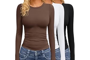 GAYHAY 3 Pack Long Sleeve Shirts for Women Basic Tops Crew Neck Fitted Tight Workout Tees Y2K Clothes Going Out Fashion 2025