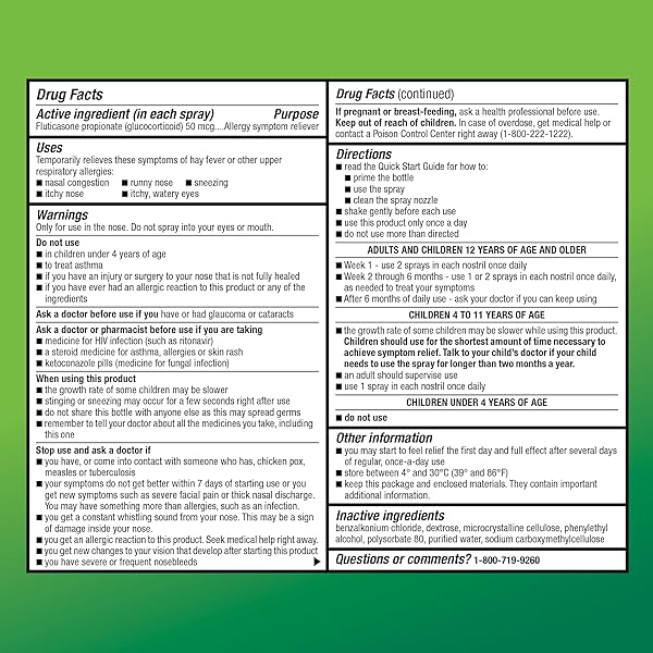 AMAZON BASIC CARE 24-HOUR ALLERGY RELIEF NASAL SPRAY, FLUTICASONE PROPIONATE (GLUCOCORTICOID) 50 MCG, FULL PRESCRIPTION STRENGTH, NON-DROWSY, 0.62 FL OZ (PACK OF 3)