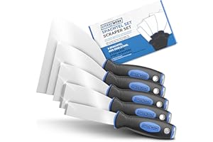 E•Werk - 5-Pc Scraper Set - Paint & Wallpaper Remover Set - Stainless Steel Spatula Knife Set for Plastering & Drywall Putty 