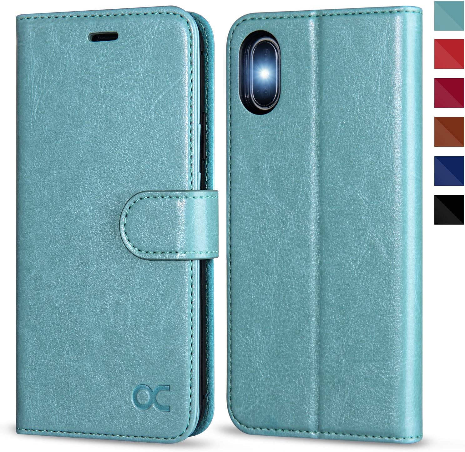 OCASE for iPhone X/XS Case, PU Leather Wallet, Magnetic Flip Folio Cover with Card Holders, Shockproof TPU
