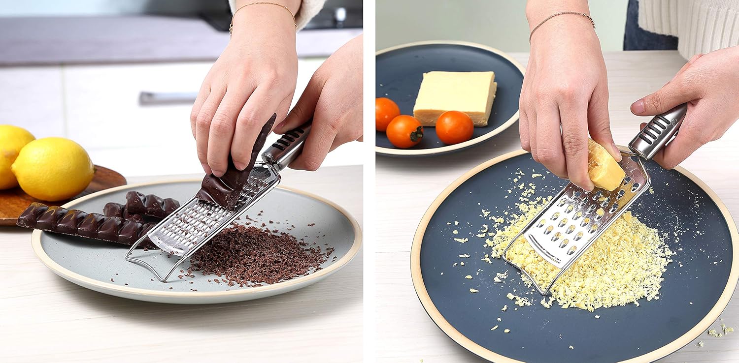 Stainless Steel Pizza Cutter Set & Kitchen Gadget Set (6 PCS Set) - Includes Pizza Cutter Wheel, Chocolate & Cheese Grater, Serrated Pie & Cake Server, Garlic Press, Free Brush and Bonus Oven Mitt: Kitchen & Dining