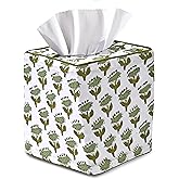 CPC Emerald Green Hand Block Printed Cotton Tissue Box Cover 5" x 5" x 5.5" Square Soft Reusable Boho Napkin Holder for Home Kitchen Dining Bathroom Office Cafe Spa Summer Thanksgiving