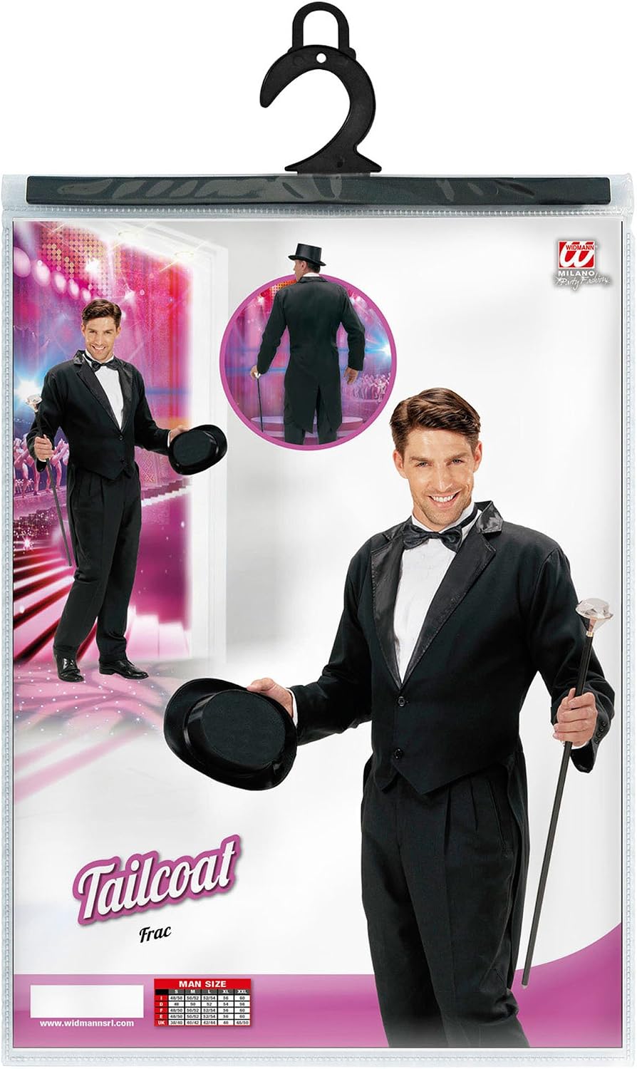 Mens Blk Lined Tailcoat Costume Small for Hardy Hollywood Film Fancy Dress, Black - Image 5