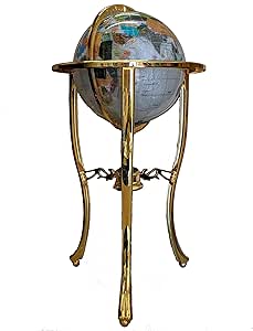 Black Onyx Ocean Gemstone World Globe - 36-Inch Floor Standing With Silver Stand