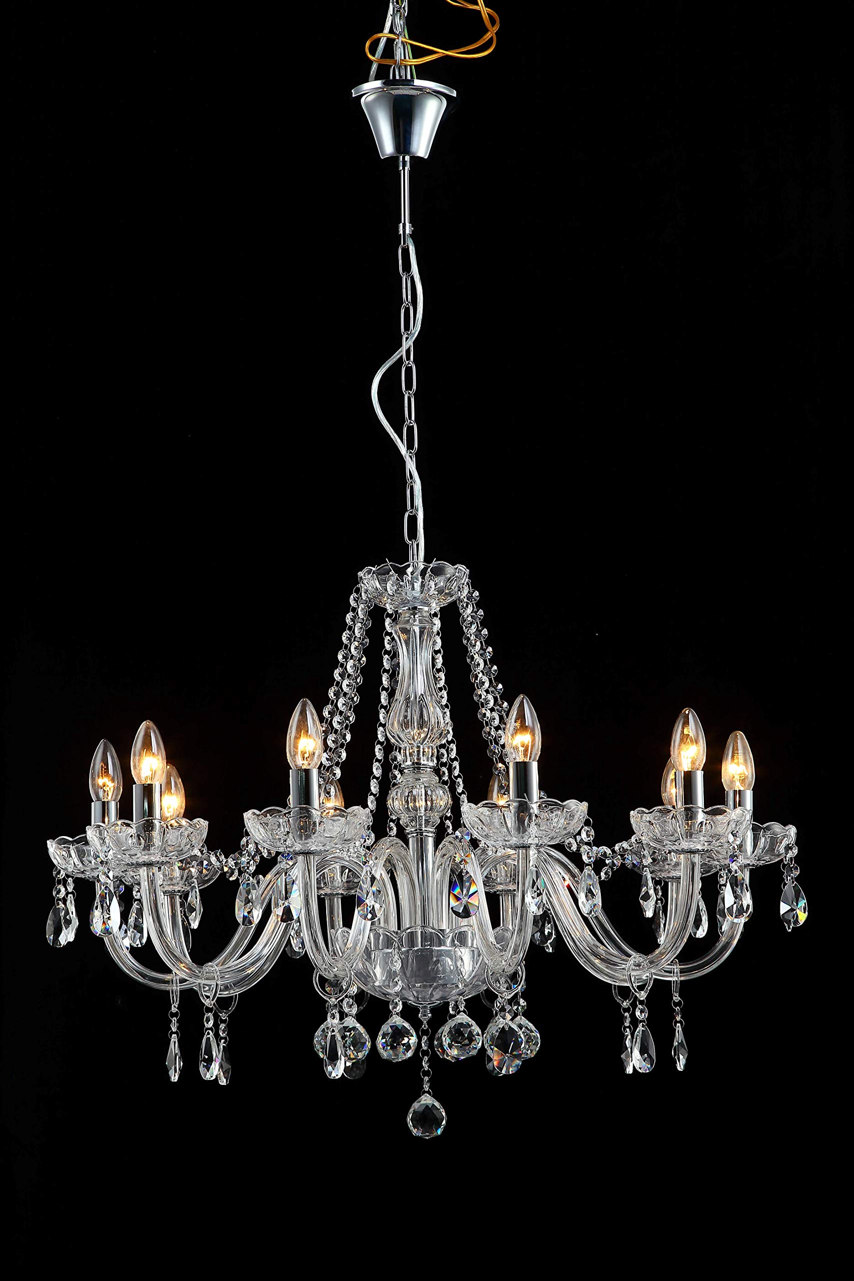 Aglow Intl®Classic 10 Light Candle-Shaped Pendant Chandelier K9 Crystal Drops,Clear