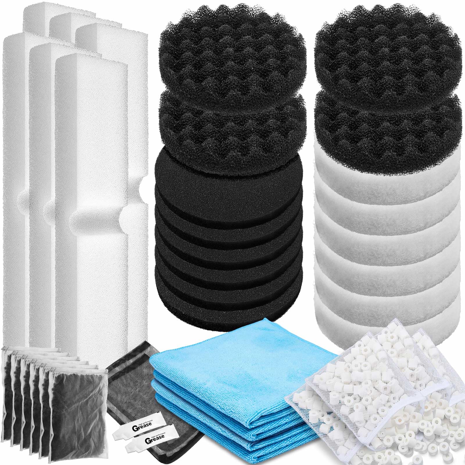 Photo 1 of Threlaco 38 Pcs Compatible with Fluval Fx4/Fx5/Fx6, Aquarium Filter Media Kit, Carbon Foam Pad, Bio Sponge Pads, Activated Carbon, Foam Block, Water Polishing Pad, Media Bag, Silicone Lube