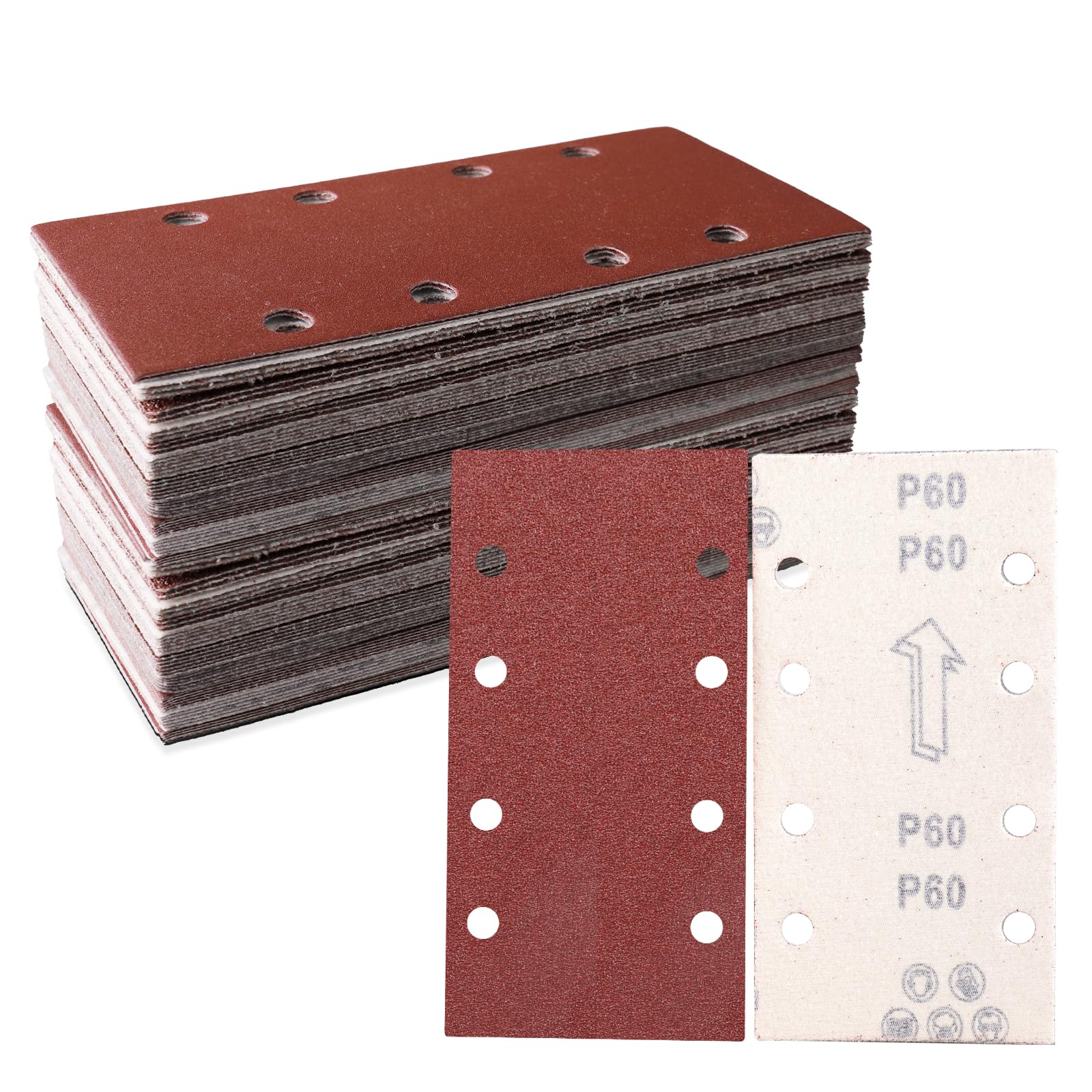 STEBRUAM Sanding Sheets 30 Pieces, 93 x 185mm Square Hook and Loop Sandpaper 8 Holes, Sanding Pads Assorted 60 Grits, Ideal for Sanding, Polishing and Rust Removal Fit Rectangular Sander