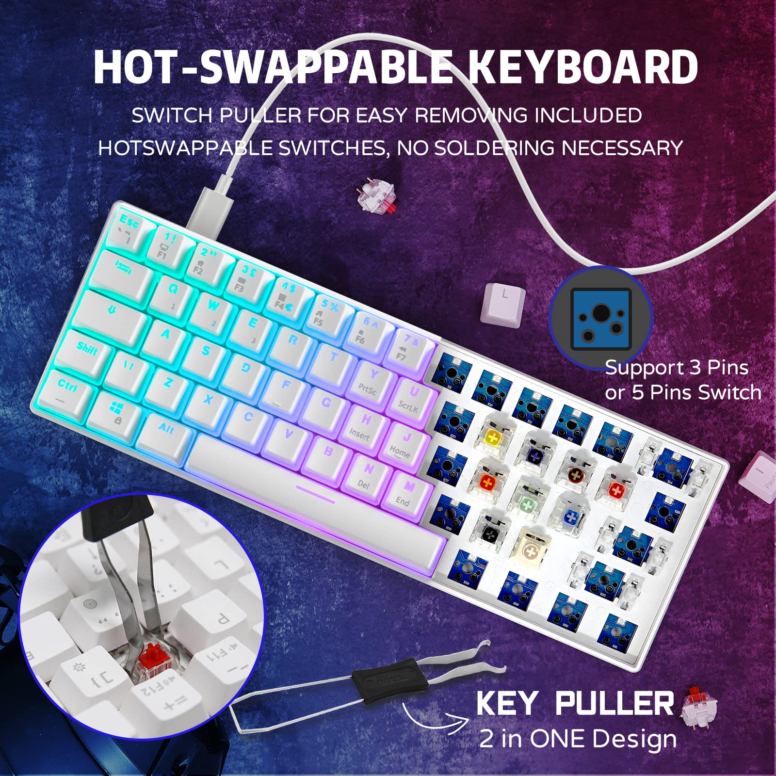Mua RK ROYAL KLUDGE RK61 Wireless Mechanical Keyboard, Hot Swappable ...