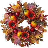 HipTree Handcrafted 24In Fall Wreath Sunflower Pomegranate Front Door Decor | Harvest Silk Twig Base Pre-Assembled Decor, Table Centerpiece For Thanksgiving Mantel, Window, Porch,Indoor Outdoor Holiday