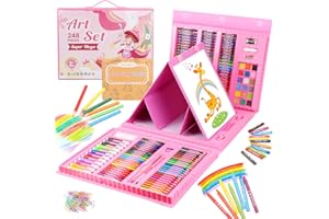 DJ&RPPQ Art Supplies 248 Pieces, Girls Boys Teen Artist Drawing Art Kit, Arts and Crafts Gift, Art Set Box with Reversible Tri-Fold Easel, A4 Paper, Coloring Book, Oil Pastels, Crayons, Colored Pencils, Pink