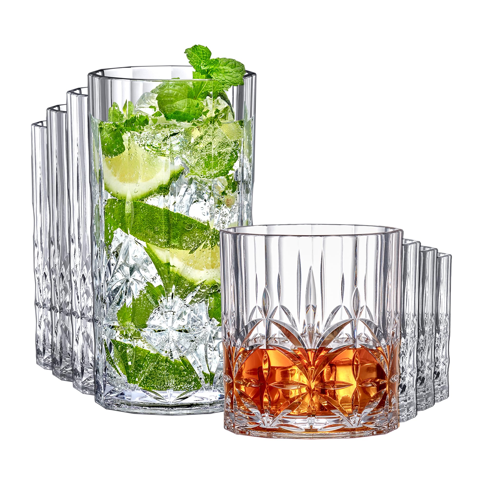 Photo 1 of Amazing Abby - Vika - 14-Ounce and 18-Ounce Plastic Whiskey and Cocktail Glasses (Set of 8), Reusable, BPA-Free, Shatter-Proof, Dishwasher-Safe, Perfect for Poolside, Outdoors, Camping, and More