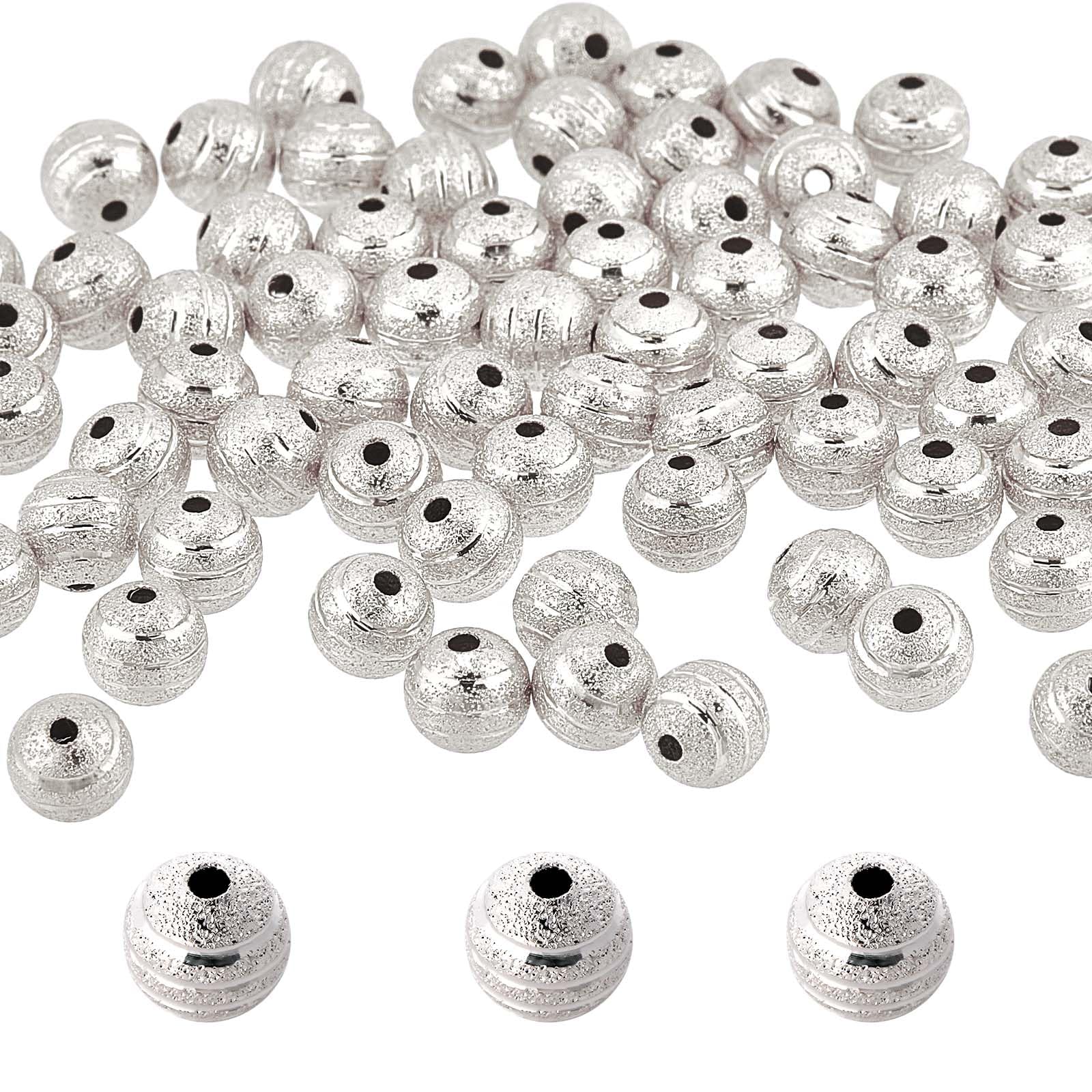 SUNNYCLUE 1 Box 100PCS 8mm Silver Spacer Beads Small Round Brass Beads Alloy Textured Metal Shiny Seamless Tiny Rondelle Loose Spacer Beads for Jewellery Making Beading Kit Bracelets Supplies