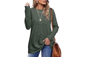 OFEEFAN Long Sleeve Shirts for Women Lightweight Crew Neck Casual Tunic Tops