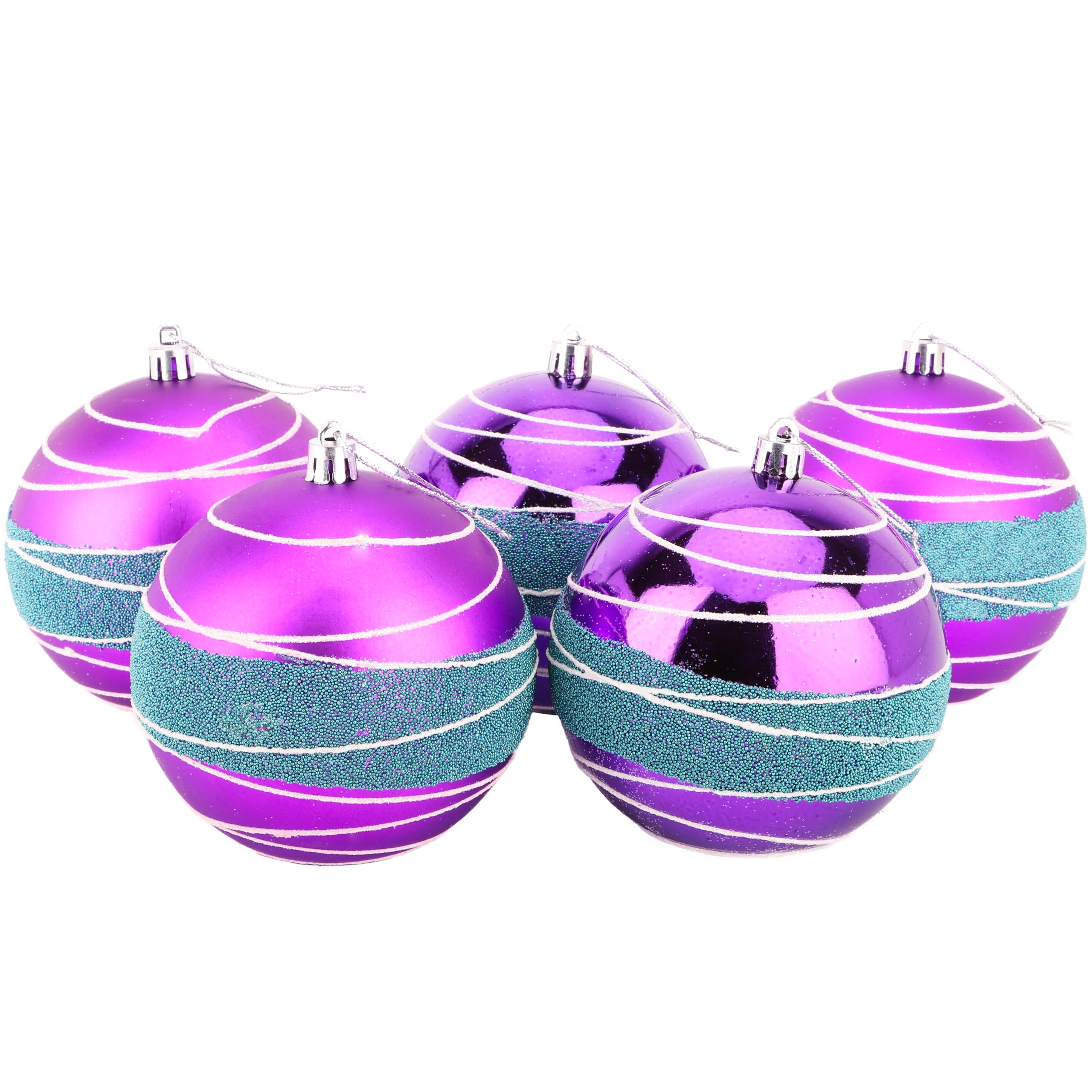 Christmas Concepts® Pack of 5-100mm (4") Large Baubles - Shiny, Matte & Bead Design - Christmas Decorations (Purple & Ice Blue)