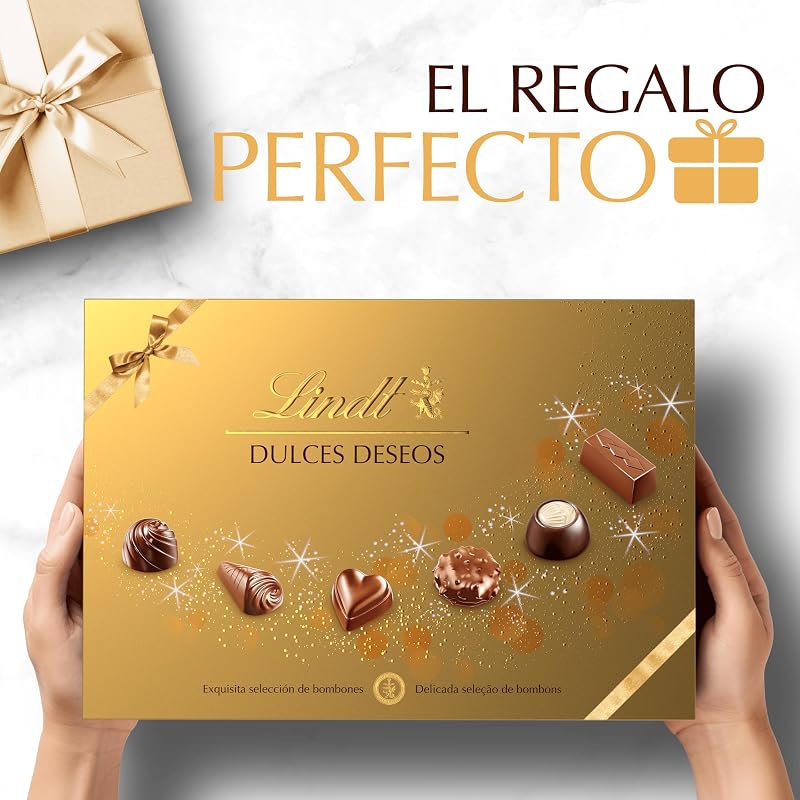 Dulces Deseos Caja de bombones de chocolate surtidos, chocolate con leche, chocolate negro, chocolate blanco, bombones para regalar, caja de bombones, 337 g