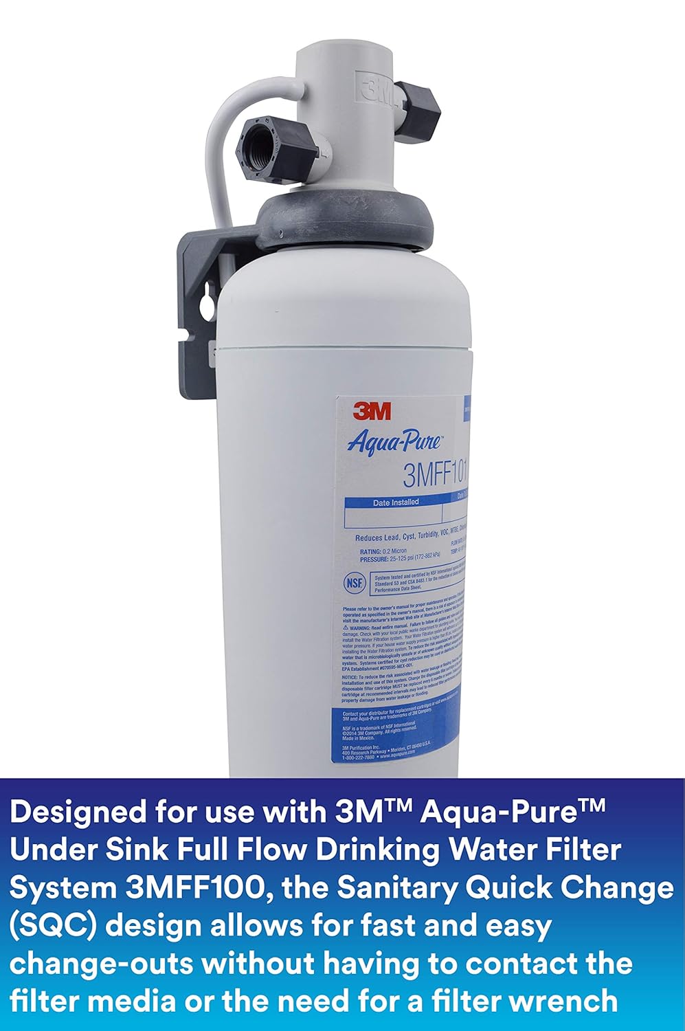 3M Aqua-Pure Under Sink Full Flow Drinking Replacement Water Filter 3MFF101, For Aqua-Pure System 3MFF100,Sanitary Quick Change, Reduces Particulates, Chlorine Taste and Odor, Cysts, Lead, Select VOCs, Model:70020249663, White: Industrial & Scientific