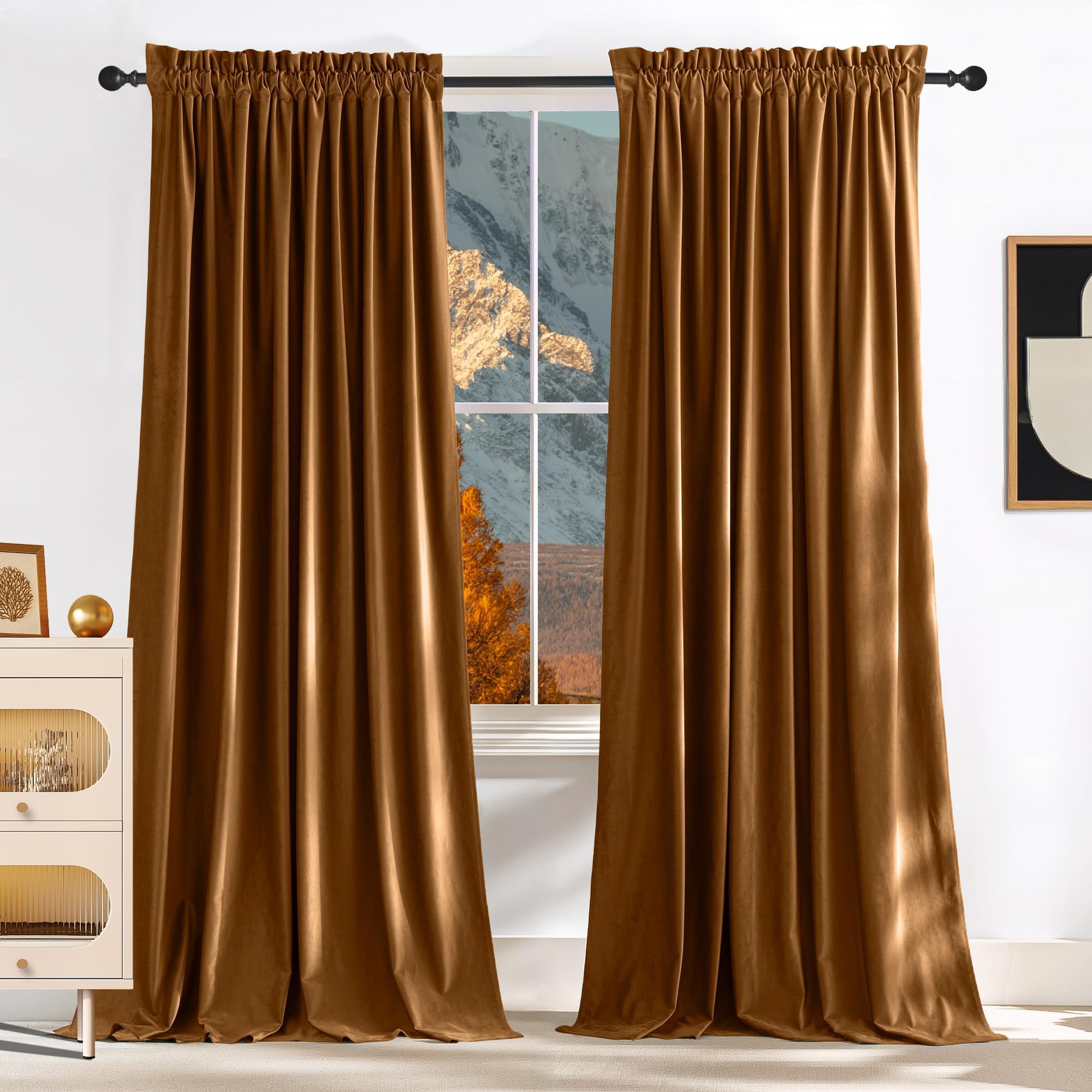 NICETOWN Velvet Curtains 84 inches - Blackout Curtains for Living Room, Thermal Insulated Soundproof Panels Soft Luxury Home Decor for Bedroom, Bronze, W52 x L84, 2 Panels Image