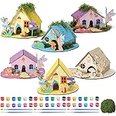 DoubleFill 6 Sets Fairy Garden House Kit Xmas Kid Craft, Cute Short | Wooden Operation Christmas Kid Crafts, Shoe Box Gift, with Paints, Mushroom, Moss, Classroom DIY, School Arts, Birthday Gift