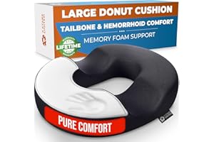 5 STARS UNITED Donut Pillow Hemorrhoid Tailbone Cushion – Large Cushion for Pain Relief – Coccyx, Prostate, Sciatica, Pelvic Floor, Pressure Sores, Pregnancy, Postpartum Recovery, Black