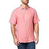 Nautica Mens Short Sleeve Solid Linen Button Up Shirt