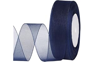 molshine 50 Yards x 1 Inch Shimmer Sheer Organza Ribbon,Chiffon Fabric Ribbons for Bouquets Garland,Bowknot,Wedding,Gift Wrapping,Hair,Crafts,Decoration (Navy Blue)