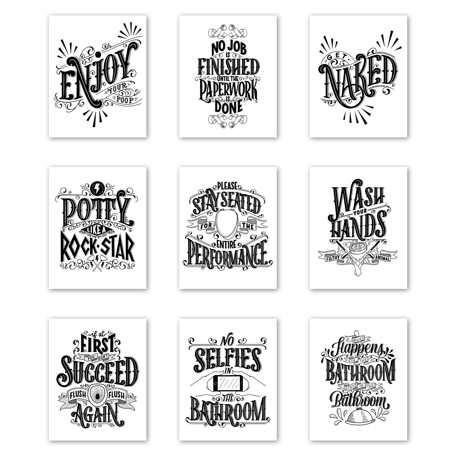 Palace Learning Funny Bathroom Decor Set Of 9 Bathroom Quotes