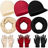 Cutecrop 9 Pcs Women Hat Scarf Gloves Winter Set, Warm Knitted Beanie Hat Circle Neck Scarves and Touchscreen Gloves Warmer Winter Set Gifts for Women