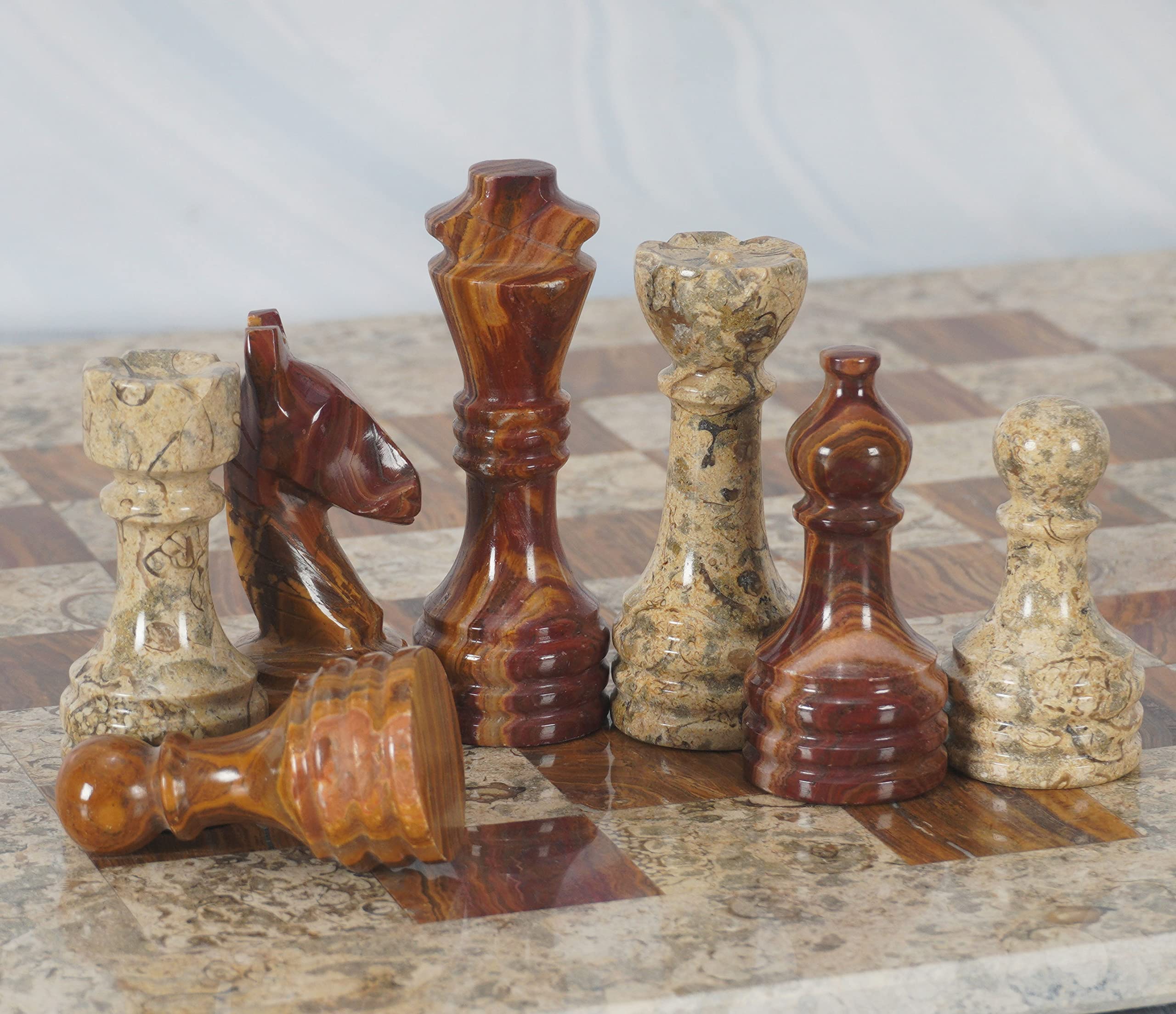 Radicaln Marble Chess Pieces Red & Coral 3.5 Inch King Figures Handmade 32 Chess Figures - Suitable for 16-20 Inch Chess Game - Board Games