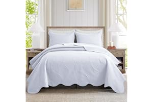 IR Imperial Rooms King Quilt Bedding Set Size (106" x 96") + 2 Pillow Shams (20" x 36"+ 2") - 3 Pcs All Season Lightweight Reversible Microfiber Coverlet Floral Embossed Quilt Bedspread (White)