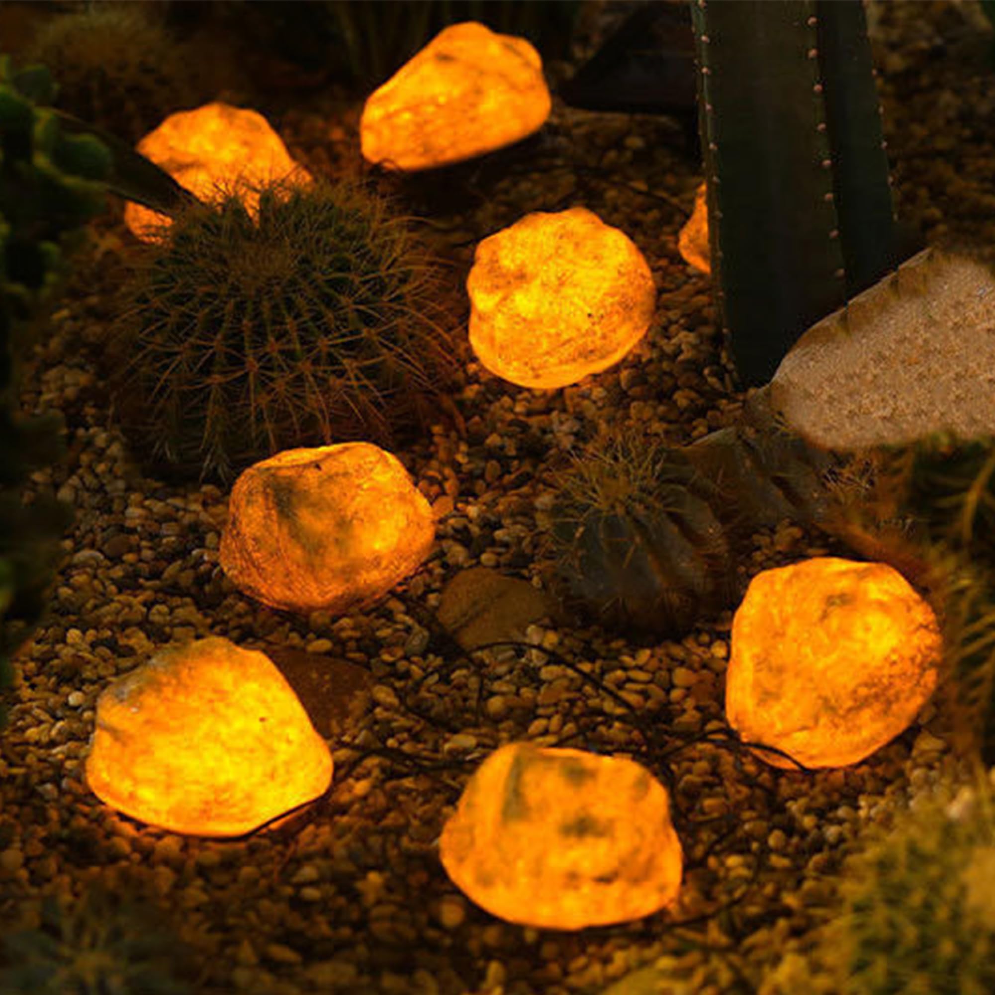 Photo 1 of LIYAOLI Solar Rock Lights 8-Pack | Auto-Dimming & 8H Runtime | IP44 Waterproof Landscape Lighting for Garden/Pathway/Lawn (Rock - 8 Pack)