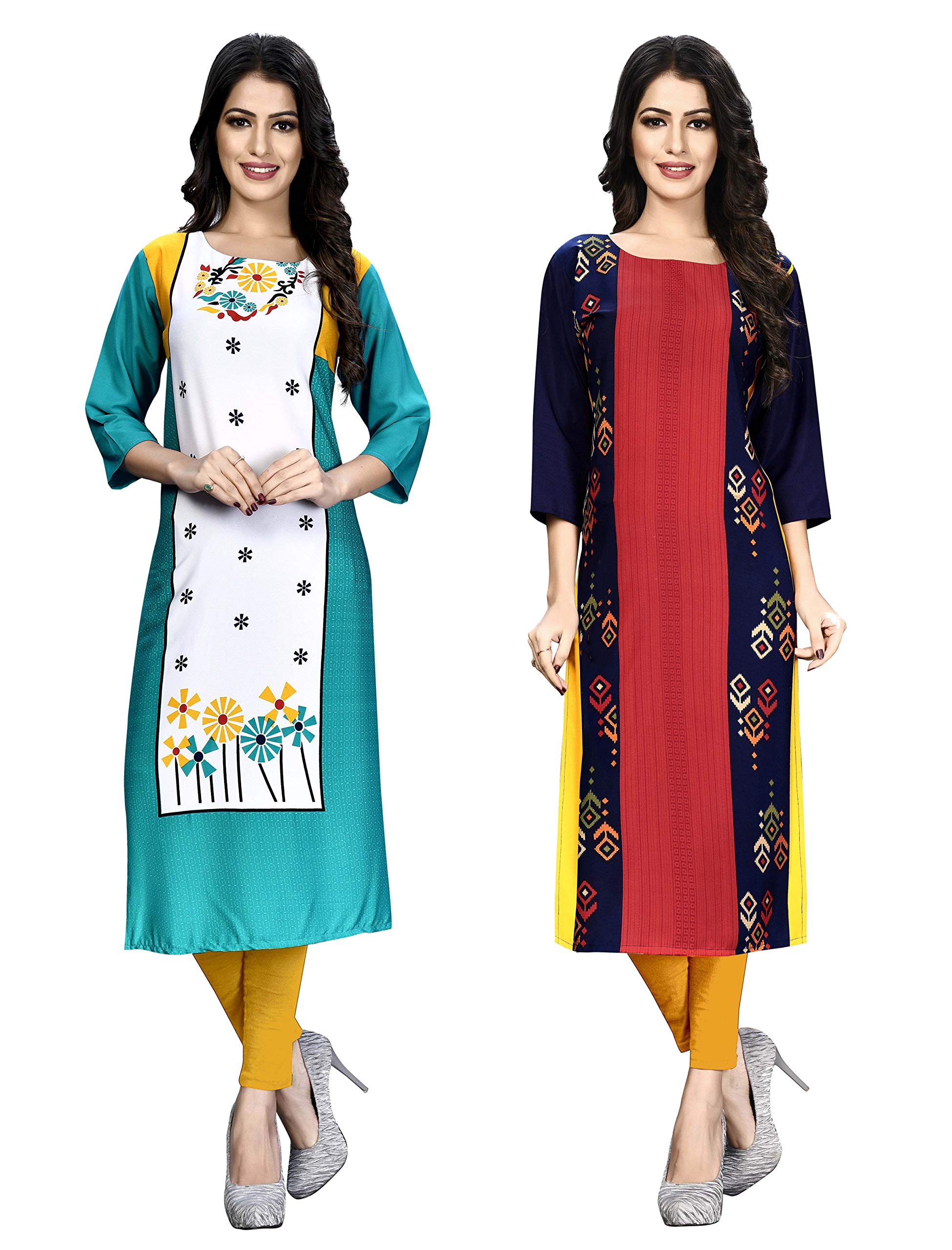 1 Stop Fashion Women's Crepe Straight Kurta (Pack of 2)