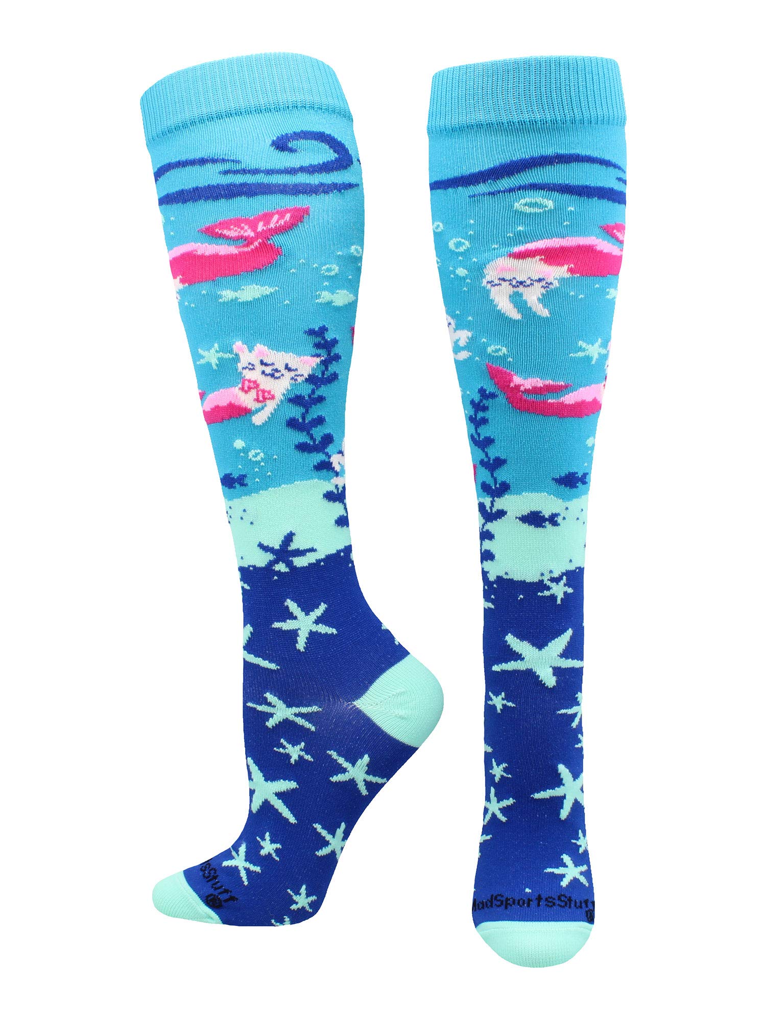 MadSportsStuff Purrmaid Calcetines sobre la pantorrilla (turquesa, grande)