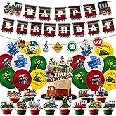 Train Birthday Party Decorations Set Steam Train Party Supplies Includes Banner, Garland, Cake Topper, Cupcake Toppers, Balloons for Baby Shower Kids Retro Train Birthday Party Decor