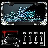 Murimt 2 Pack Bedazzled License Plate Frame for Women- Gem Diamond Rhinestone Bling License Plate Frames Handcrafted Stainless Steel License Plate Cover | Holder High-End Gift Box（Black）