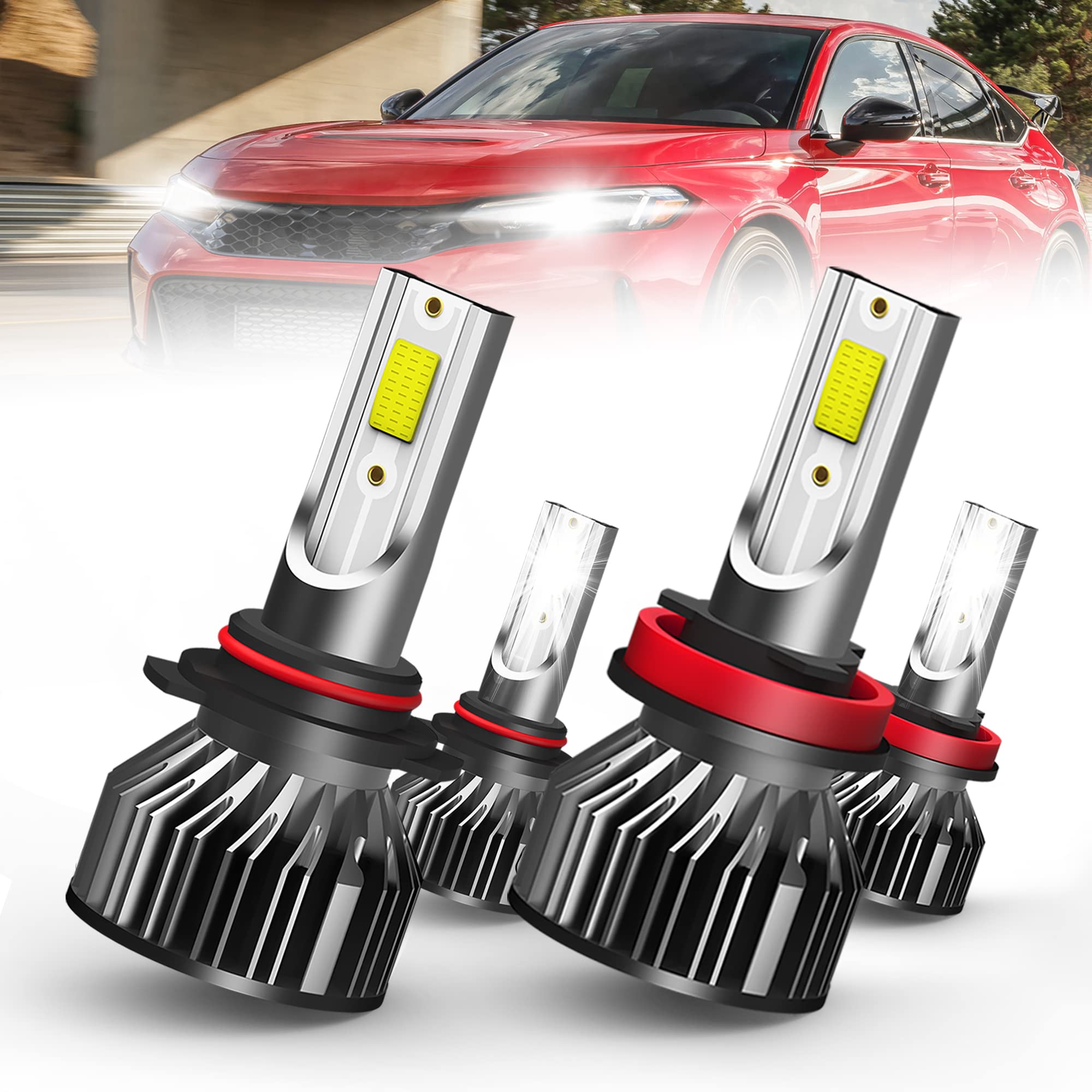 Photo 1 of SPBRTBUB led headlight bulbs, compatible with Honda Civic 2016-2020 led headlights,9005/HB3 High Beam + h8/h9/h11 Low Beam,20000LM led headlights Combo, Pack of 4