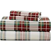 Comfort Spaces 100% Cotton Sheets Full, Breathable, Naturally Cool Cotton Sheets, Cotton Bed Sheets with 14" Elastic Pocket Fits up to 16" Mattress, All Seasons Sheet Set, Scottish Plaid Red 4 Piece