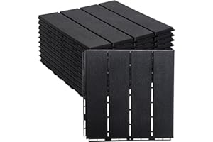 GDLIN Plastic Interlocking Deck Tiles, 12"x12" Patio Deck Tiles, 9 Pack Waterproof Outdoor Flooring All Weather Use, Patio Floor Decking Tiles for Patio, Balcony, Poolside, and More - Dark Grey