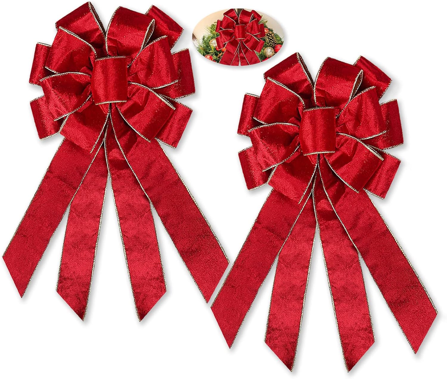 Bows & Ribbons - Lakiyfye Christmas Bows Pack of 2,Red Bows for Christmas Tree Party Decor for Home Garden Wedding Christmas Dinner Fireplace Party Christmas Bows for Wreaths Decor(Red)