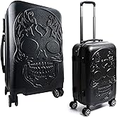 GUTE Sugar Skull Travel Suitcase with Wheels - Spinner Rolling Luggage Bag for Traveling - 14.2